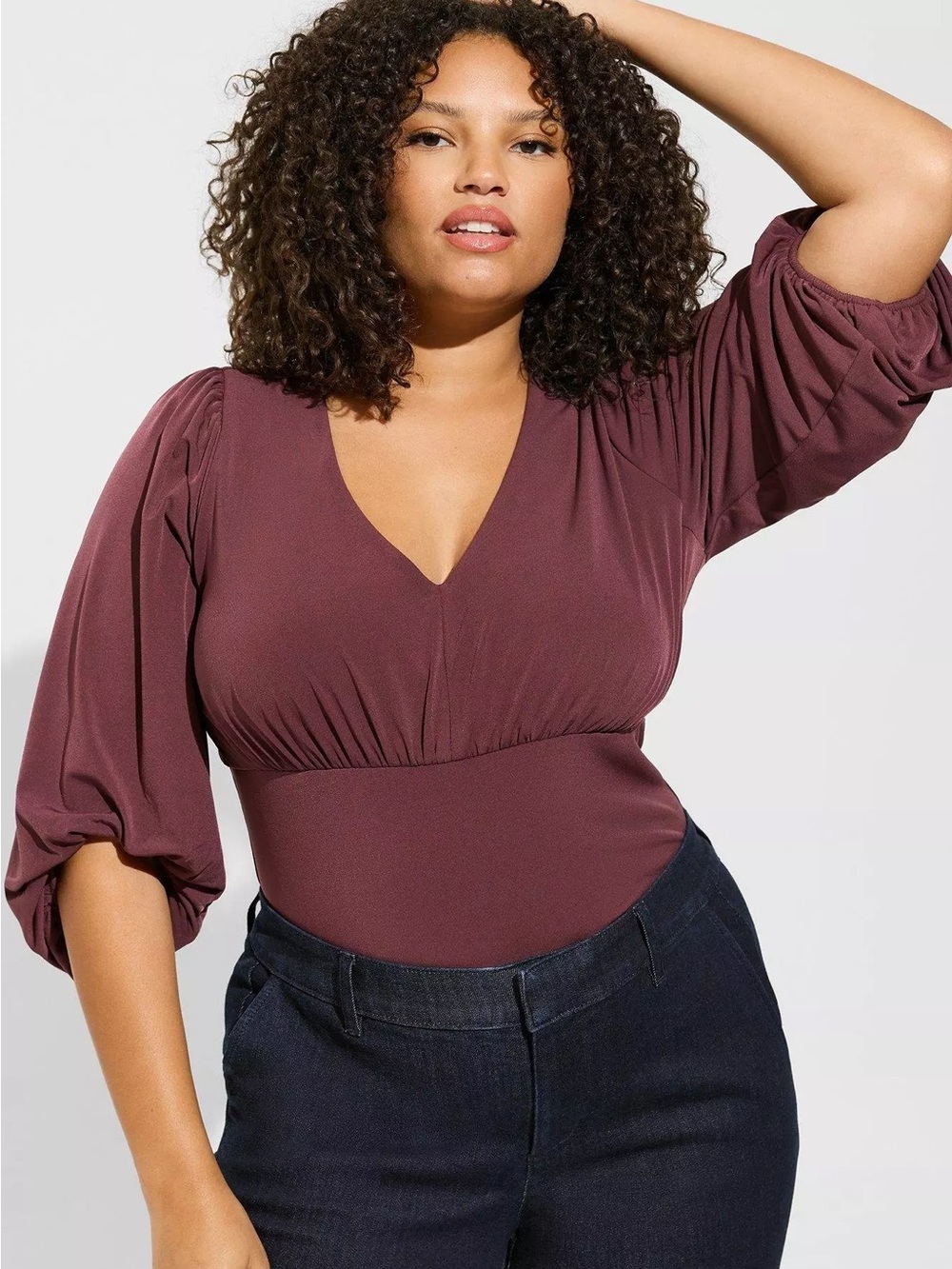 Torrid Studio Knit V-Neck Quarter Sleeve Shirred Top Size 4 (4X)